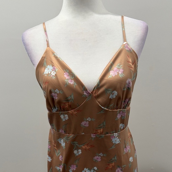 Pink Rose Floral Midi Dress - Tan and Pink - Picture 2 of 5